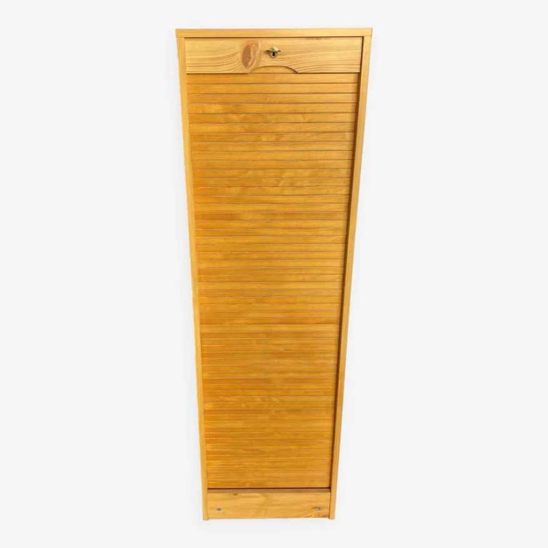 Petit Meuble Classeur Des Années 50/60 – Bois Chêne Clair – Porte Rideau