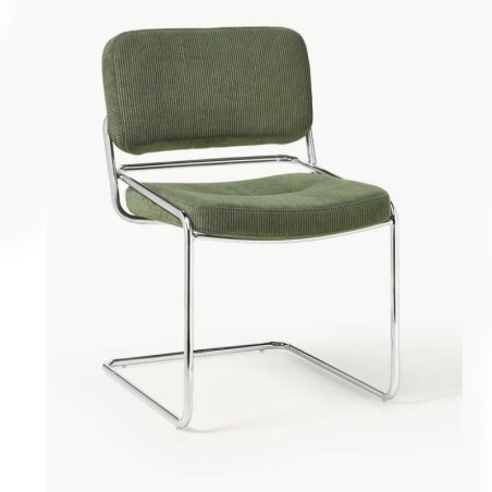 Chaise cantilever en velours côtelé vert Don