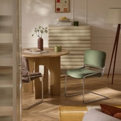 Chaise cantilever en velours côtelé vert Don